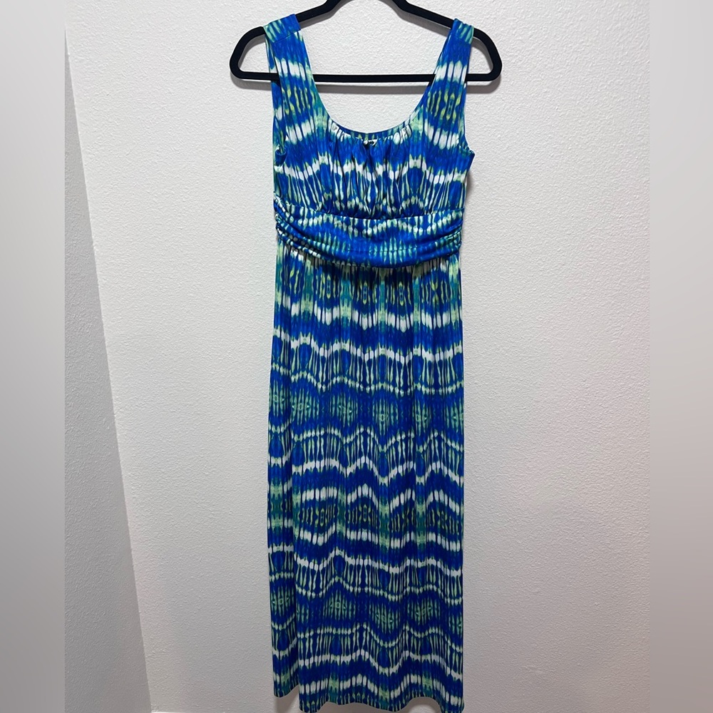 AB Studio Blue Green White Printed Maxi Dress Size Medium